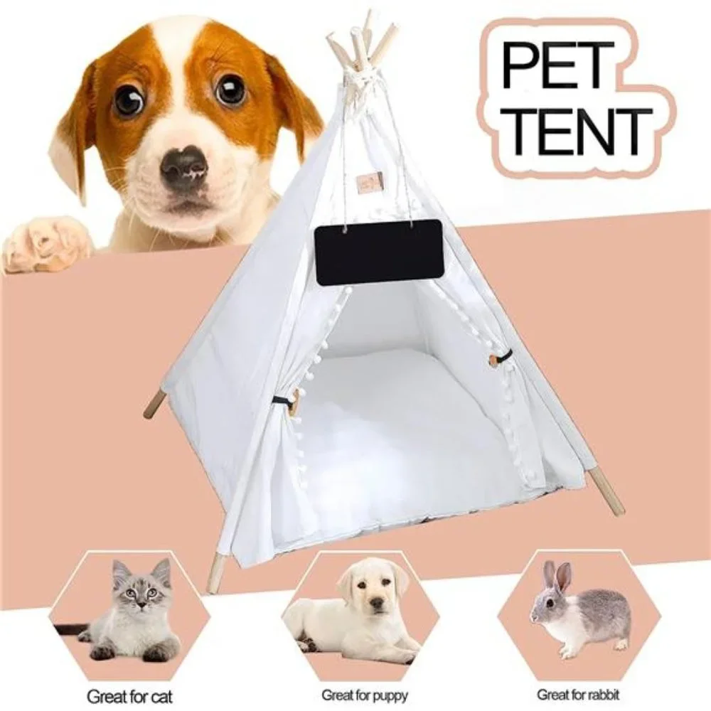 Pet Teepee, Portable Pet Tents for Small Dogs or Cats, Puppy Sweet Bed Washable - Picture 2 of 6